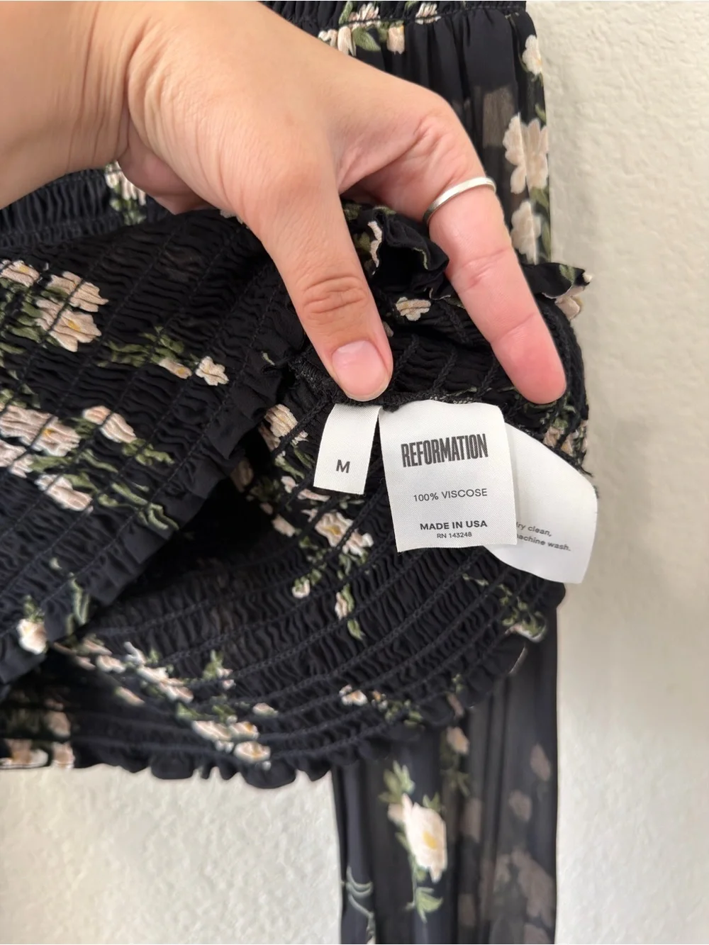 reformation sandy smocked floral long sleeve blouse
